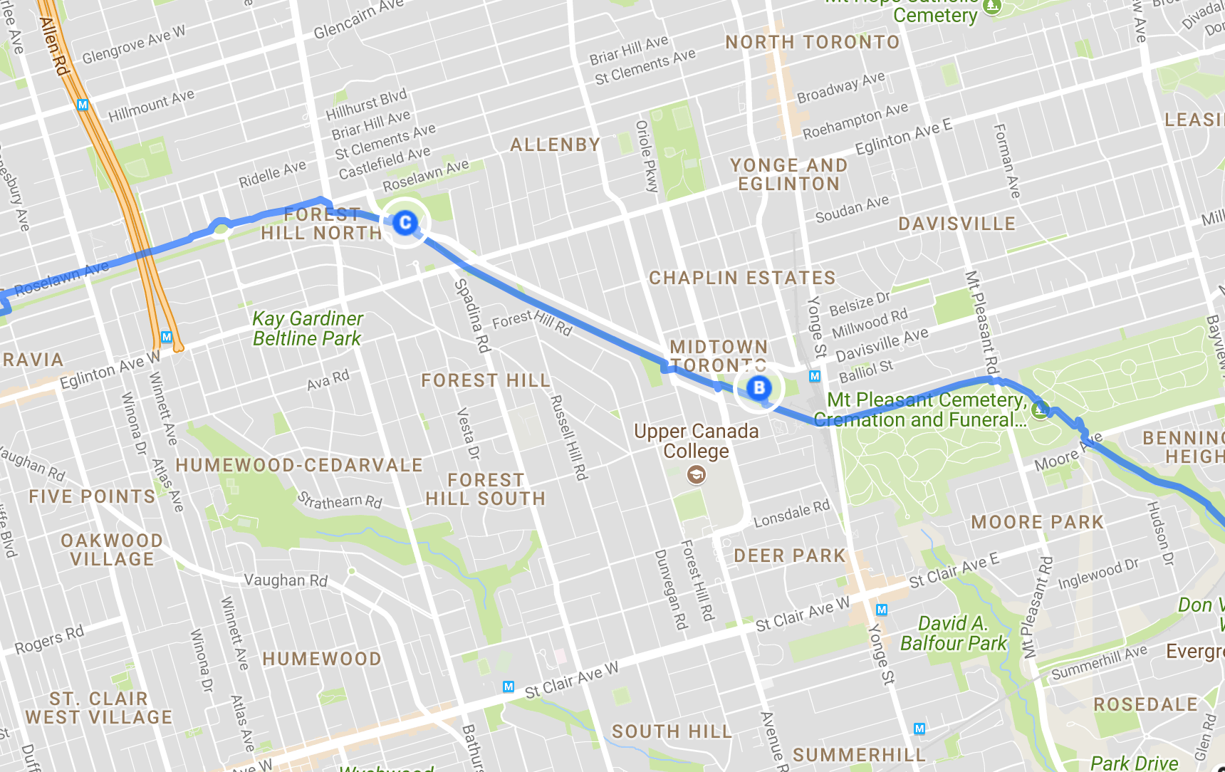Map of route from Oriole Park to Memorial Park