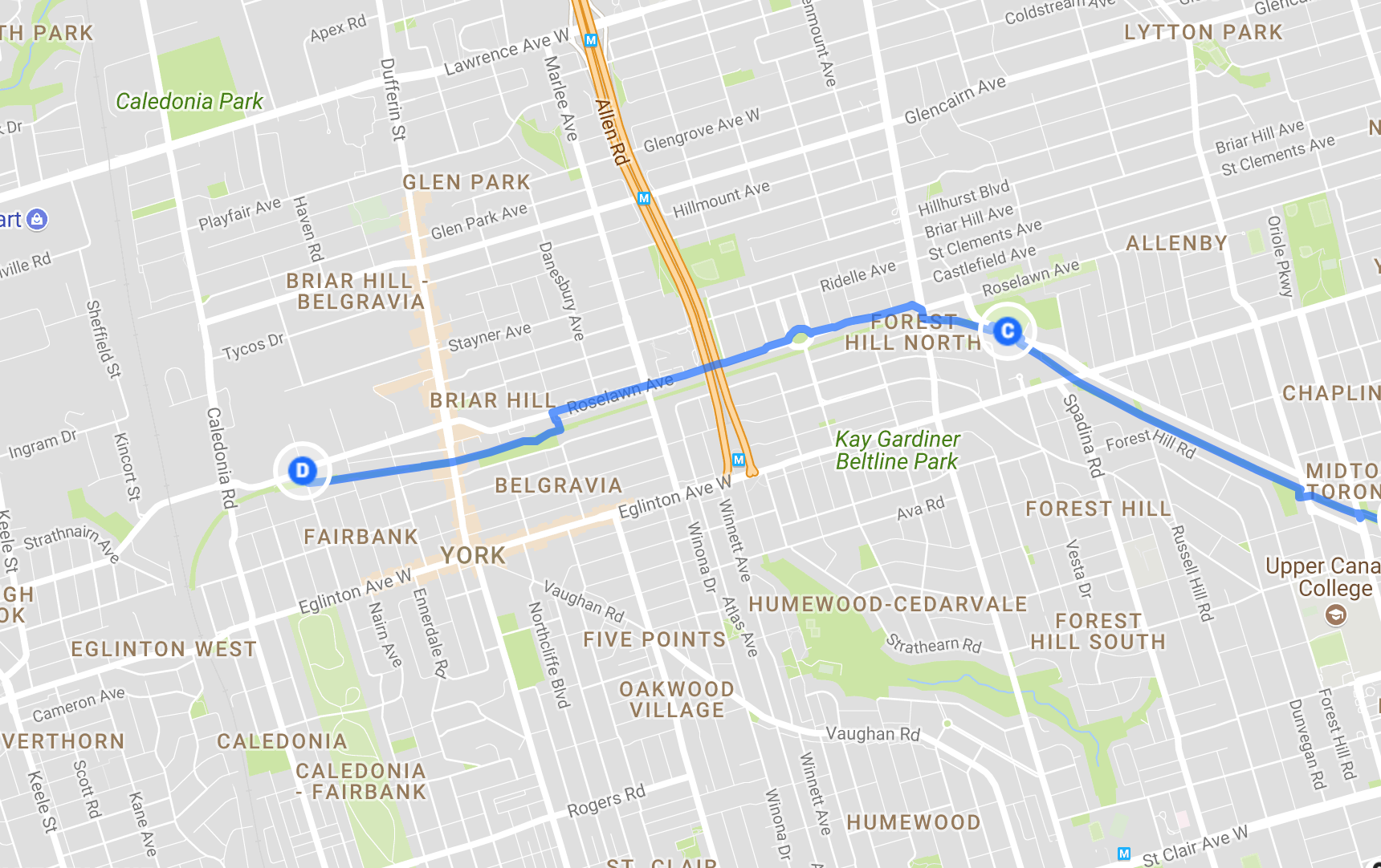 Map of route from Memorial Park westward